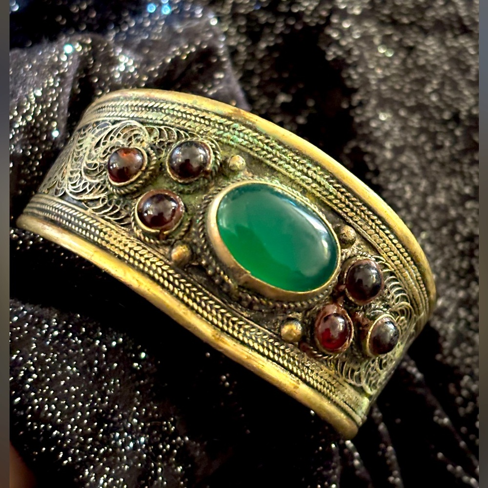 Rare antique Garnet And Adventurine Bracelet As Is
